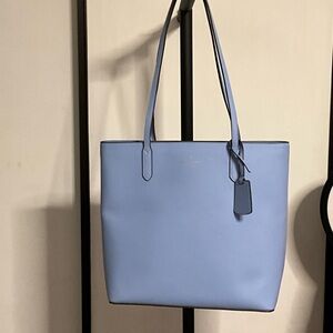 Light Blue Leather Tote Bag